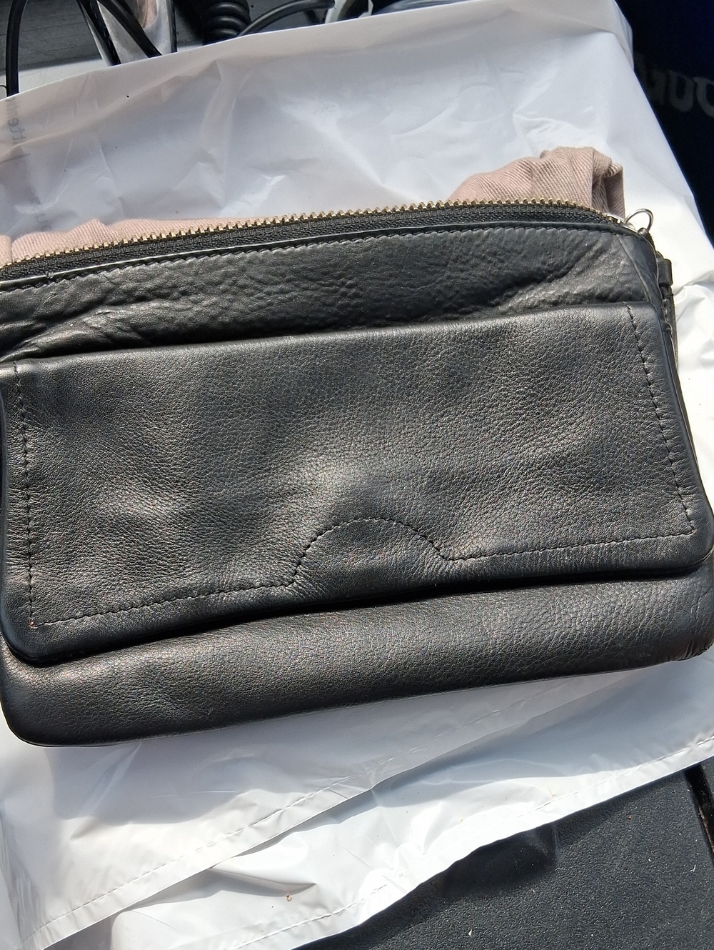 Classic Black Leather Wristlet Clutch